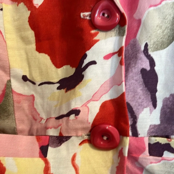 ☀️Maggie Barnes women blazer 0X 14 16 floral linen blend hip  length 3/4 sleeves - Picture 3 of 7